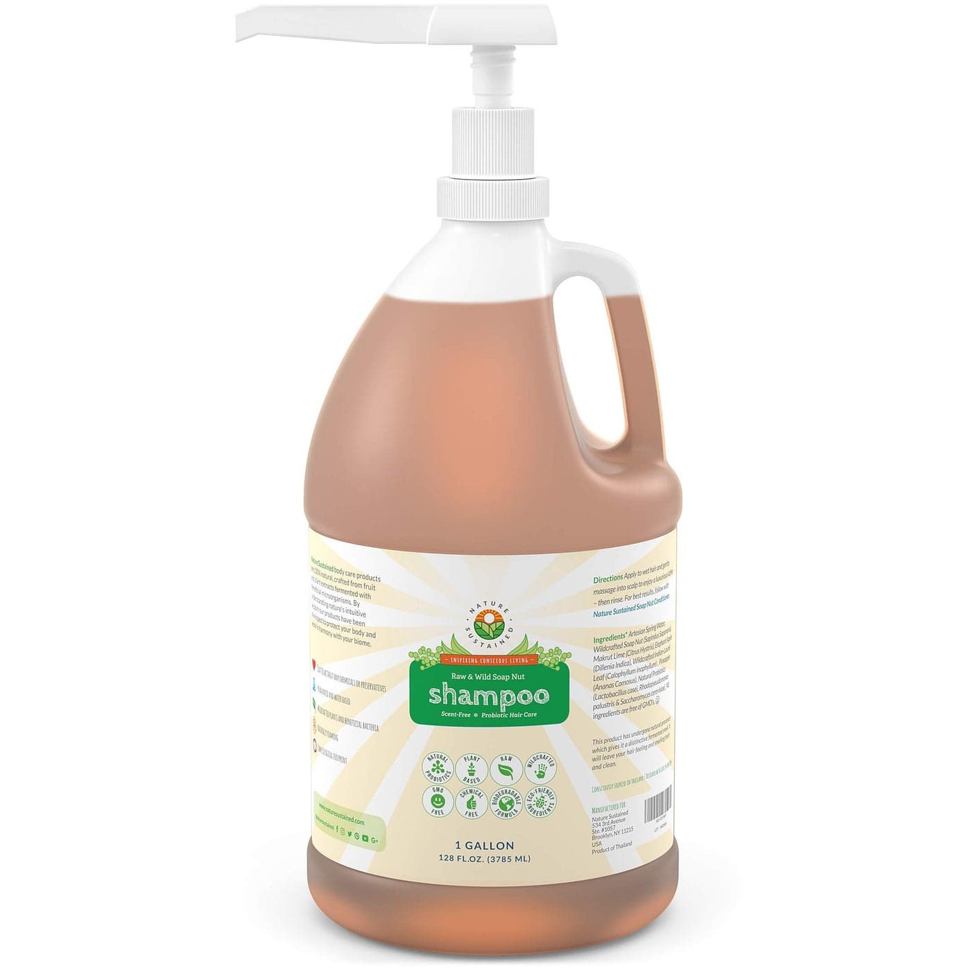 Nature Sustained Organic Shampoo Raw Wildcrafted with Probiotics Hypoallergenic Natural Sulfate Free Shampoo for Sensitive Scalp Dry Hair Dandruff Eczema Psoriasis Gallon Original