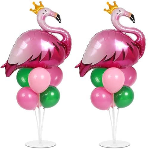 Tropical Flamingo Party Balloons Stand Kit 2 Sets With 2 Flamingo Foil Balloons Tropical Animal Themed Balloon Centerpieces for Tables for Luau Birthday Wedding Baby Shower Party Decorations