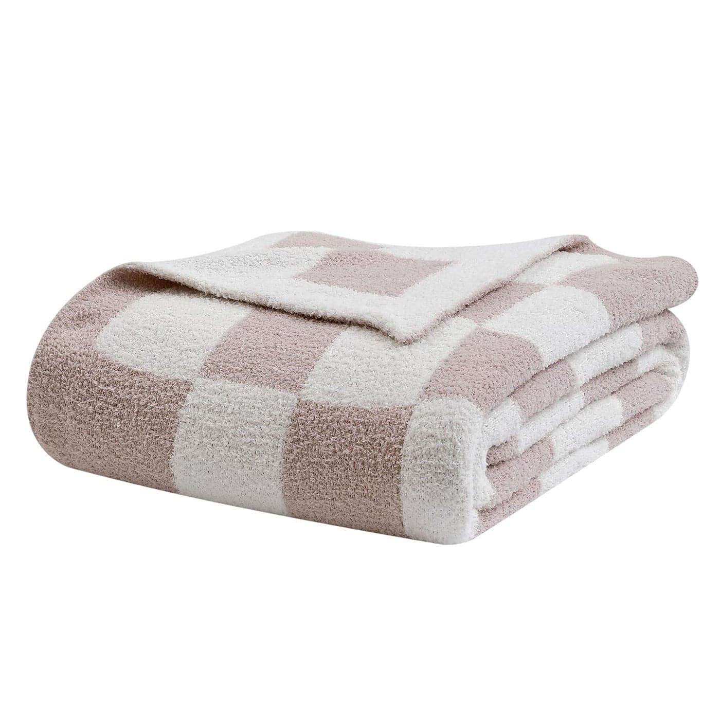 bearberry Fuzzy Checkerboard Grid Throw Blanket Knitted Soft Cozy Warm Microfiber Bed Blanket Decor for Couch Sofa Bed Travel Home Cream 60x80