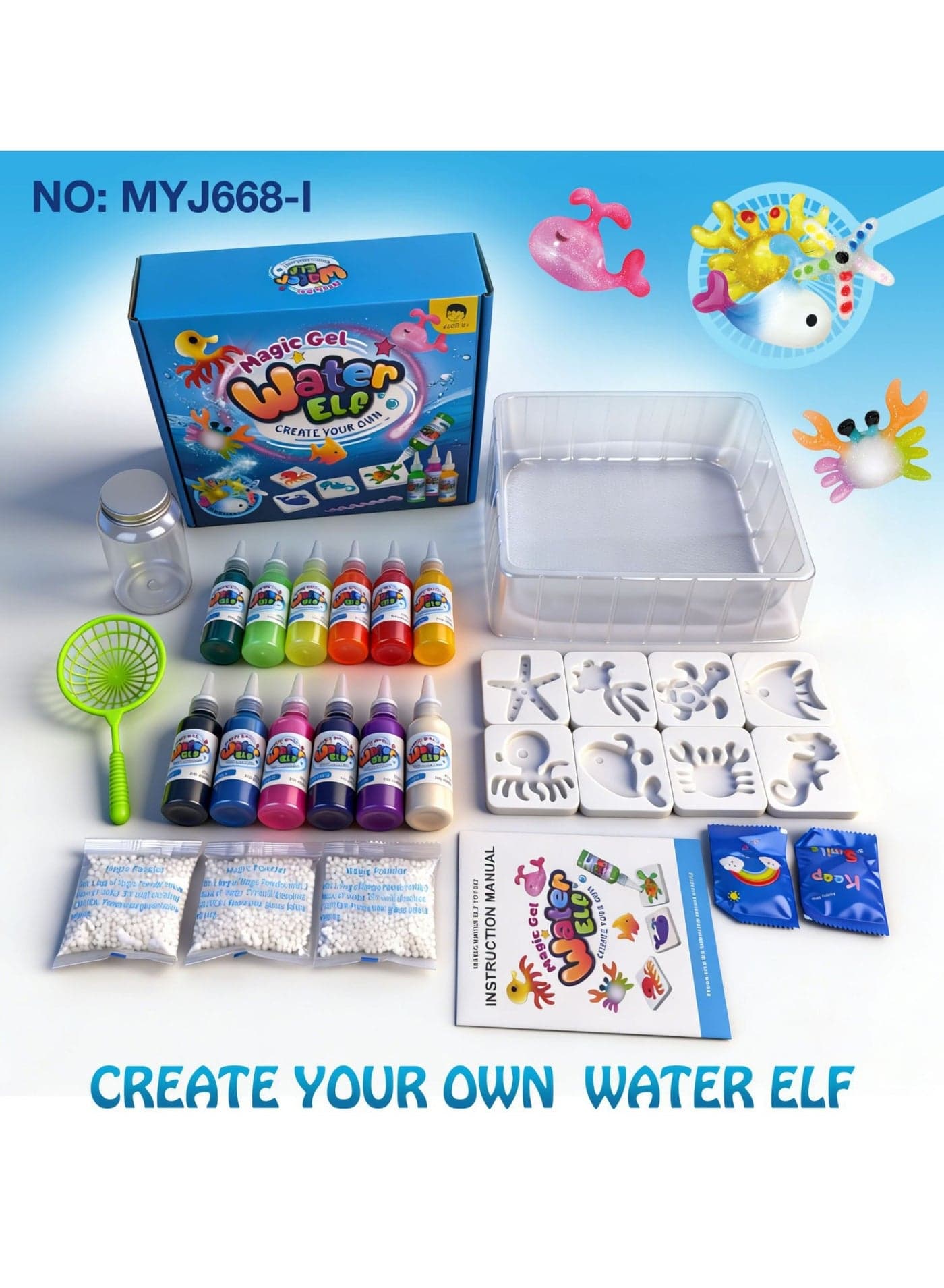 Deluxe Magic Water Elf Toy Kit, 12 Colors DIY Water Gel Beads Kit with 8 Animal Molds, Complete STEM Craft Set with Storage Box & Aquarium, Handmade Water Elf Making Kit for Kids, Educational Art Toy for Boys Girls, Birthday Christmas Gift