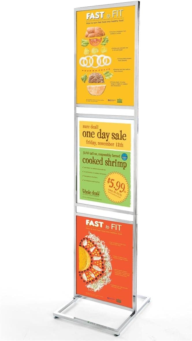 Store Sign Stand Holds 3 Double Sided 22 x 28 Poster Boards 87 Tall Chrome Finished Steel