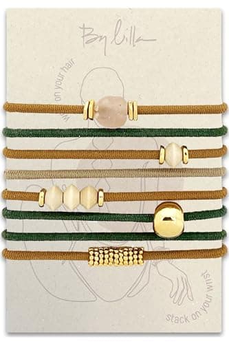 By Lilla Bracelet Hair Ties for Women Hair Tie Bracelet with Gold Accents Boho Handmade Jewelry for Wrist and Ponytail Willow