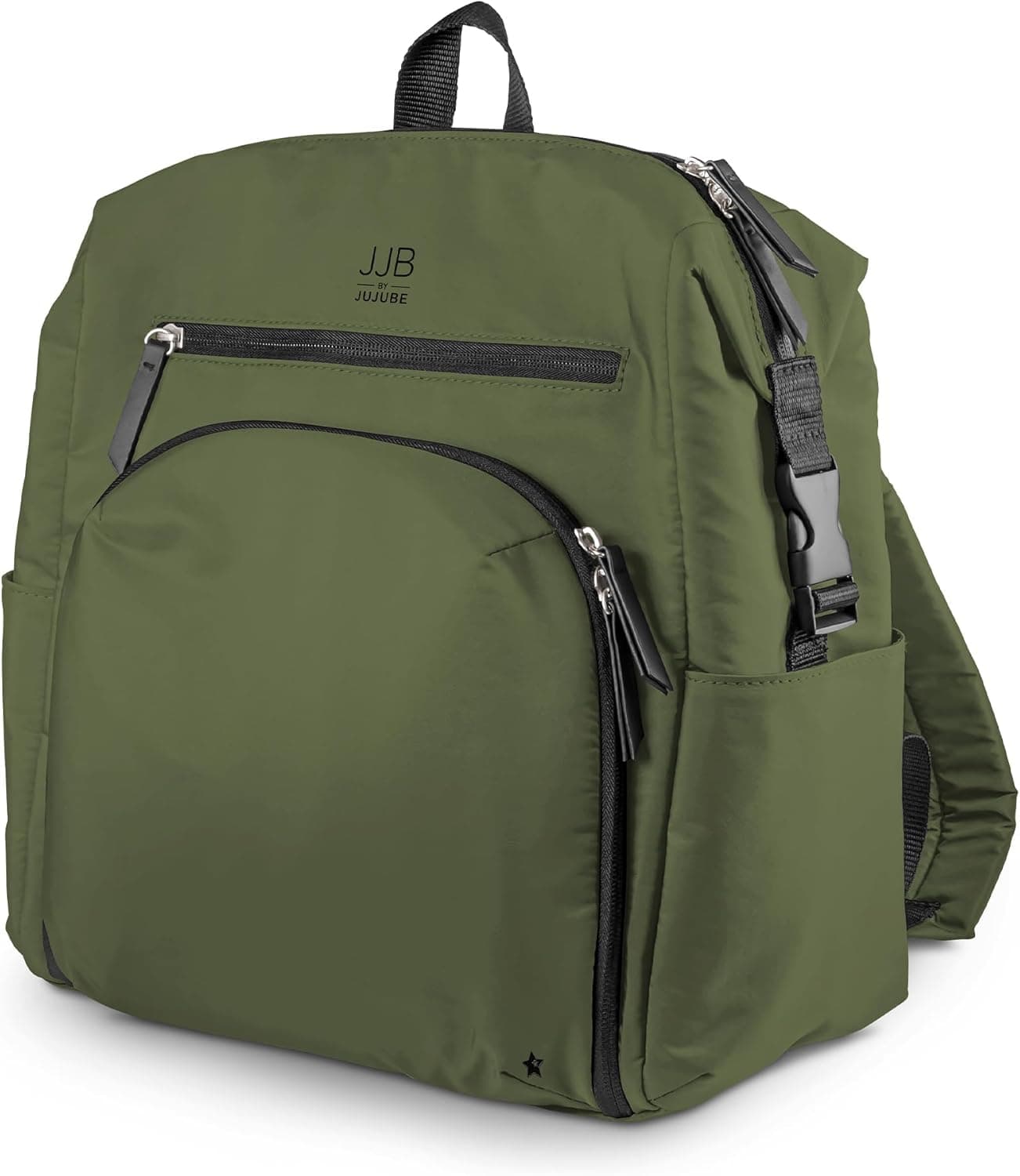 JuJuBe Modern Diaper Bag Backpack with Portable Changing Pad Stroller Straps Large Travel Backpack for Boy or Girl Carrying Baby Bottles Wipes Diapers Pacifiers Olive Mothers Day Gift