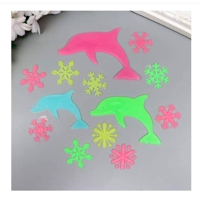 God & God's 3D Glow in The Dark Wall Stickers – Removable Fluorescent Dolphins & Flowers Luminous Wallpaper for Bedroom & Home Decoration