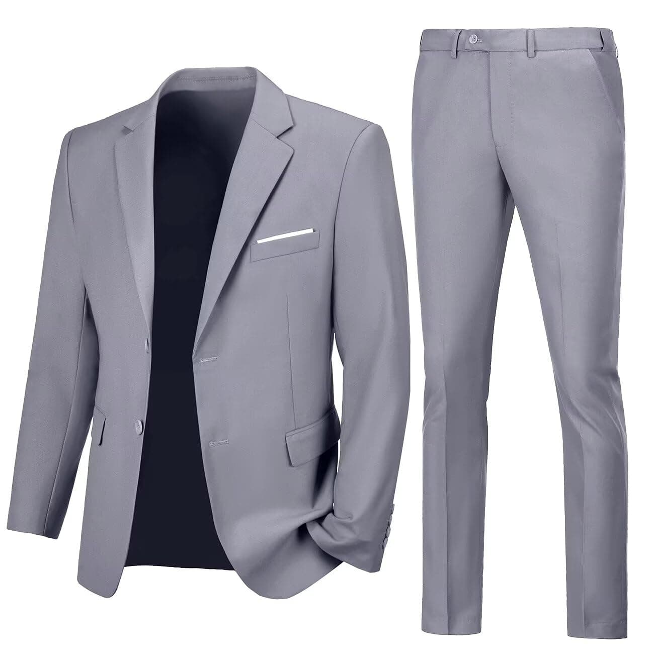 Mens Suits Slim Fit 2 Piece Formal Wedding Groom Mens Suit Jacket Pants Prom Light Grey Suit for Men 2 Button Homecoming Tuxedo for Men XL