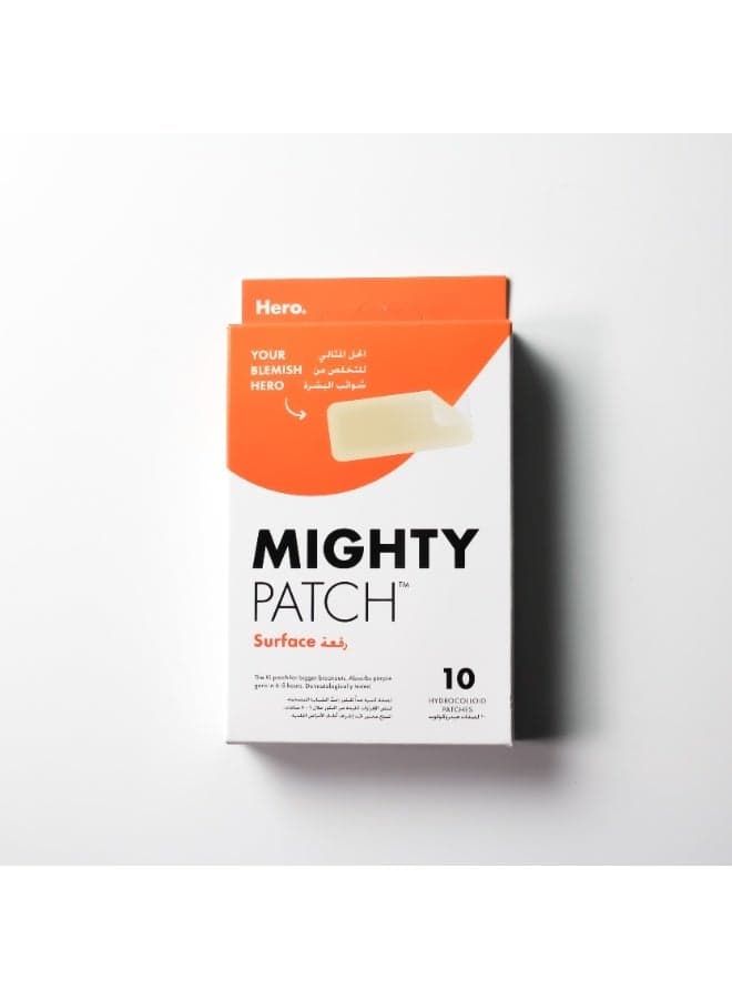 Hero Mighty Surface Large Pimple Patches for Face Acne Spot for Body, Cheek, Forehead, and Chin, Pimple Stickers, Hydrocolloid Covers, Vegan-friendly, 10 Count