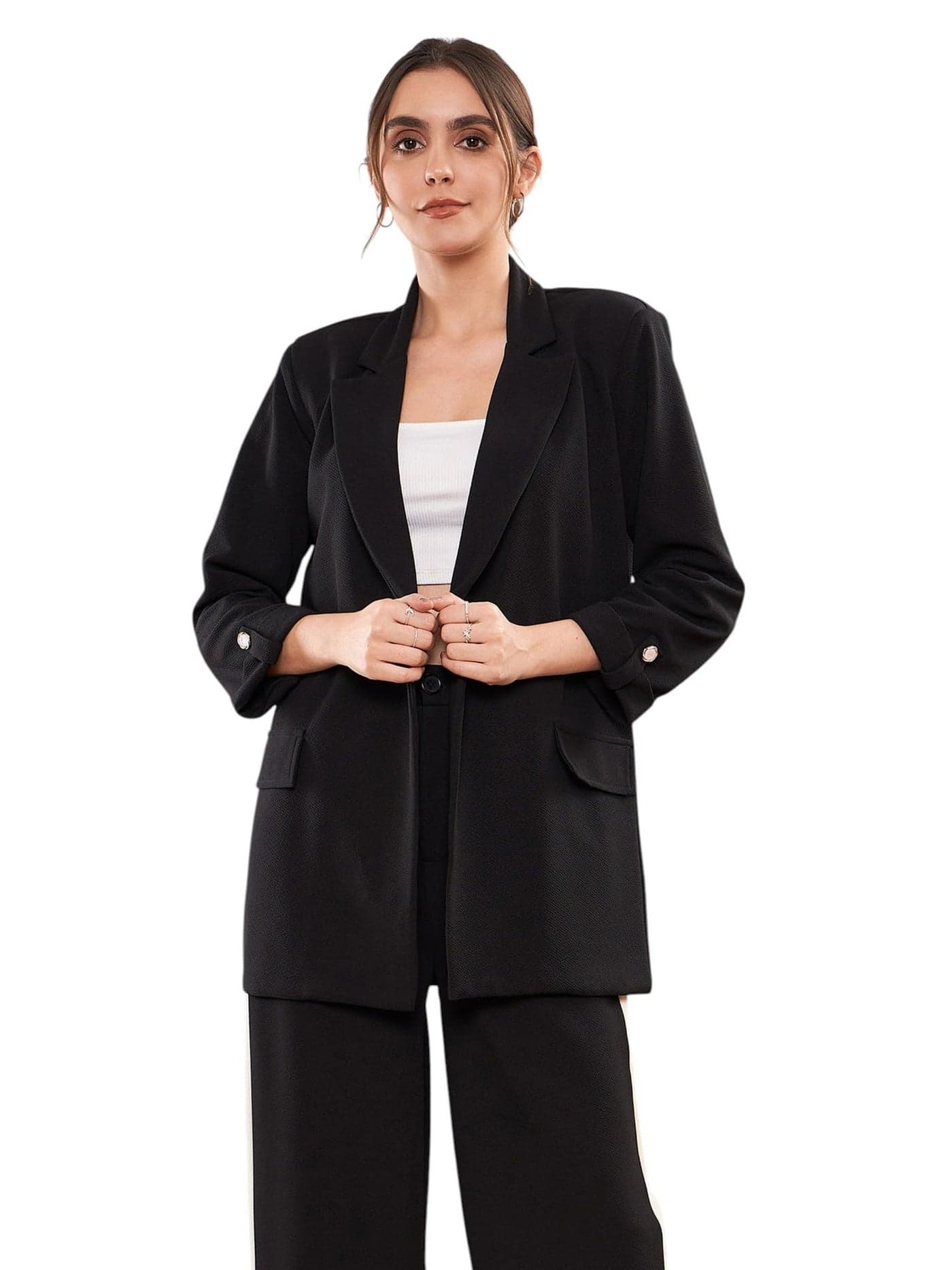 Sassafras worklyf Women's Black Longline Front Open Blazer-XL