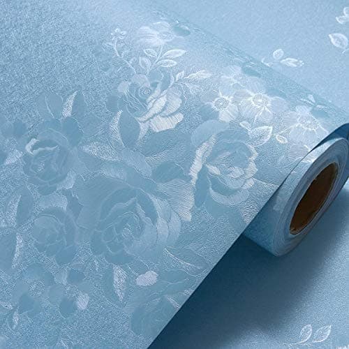 wolpin DIY Self Adhesive PVC Flower Rose Textured Wall Stickers Wallpaper (45 x 300 CM, Ocean Blue) | Home Decoration for Living Room Hall Bedroom | Easy Peel & Stick Décor Paper