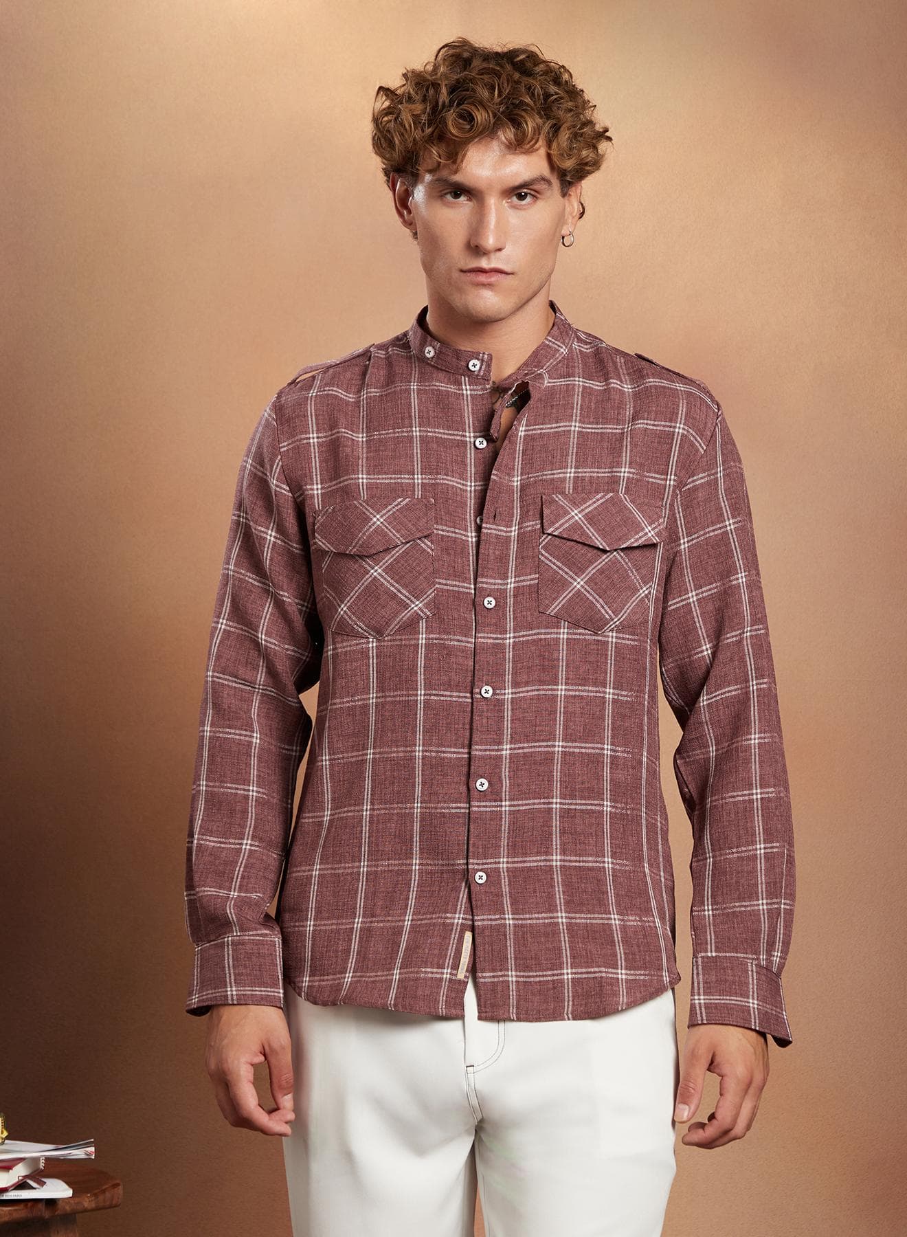 Men's Brick Red Bi-Graph Utility Oversized Shirt