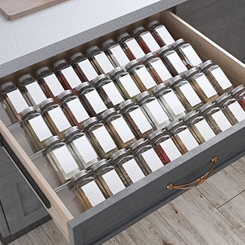 Antimbee Spice Drawer Organizer, 4 Tier- 8 Pack Kitchen Spice Rack Tray for Drawer, Expandable From 13" to 26" Acrylic Seasoning Organizer Rack Holds up 56 Spice Jars (Jars not Include)