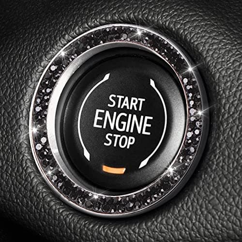 ToBeQueen Bling Push Start Button Cover Ring, Interior Crystal Diamond Rhinestone Engine Start Stop Ring Emblem Decoration Sticker, Black Bling Car Accessories for Women, Black