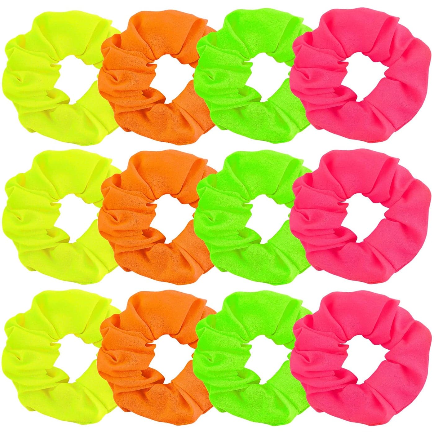 AUEAR Hair Scrunchies 12 Pack Neon Color Solid Hair Ties Ponytail Hair Bands Scrunchy for Women Girls Hair Accessories 80s 90s Style Yellow Green Pink Orange