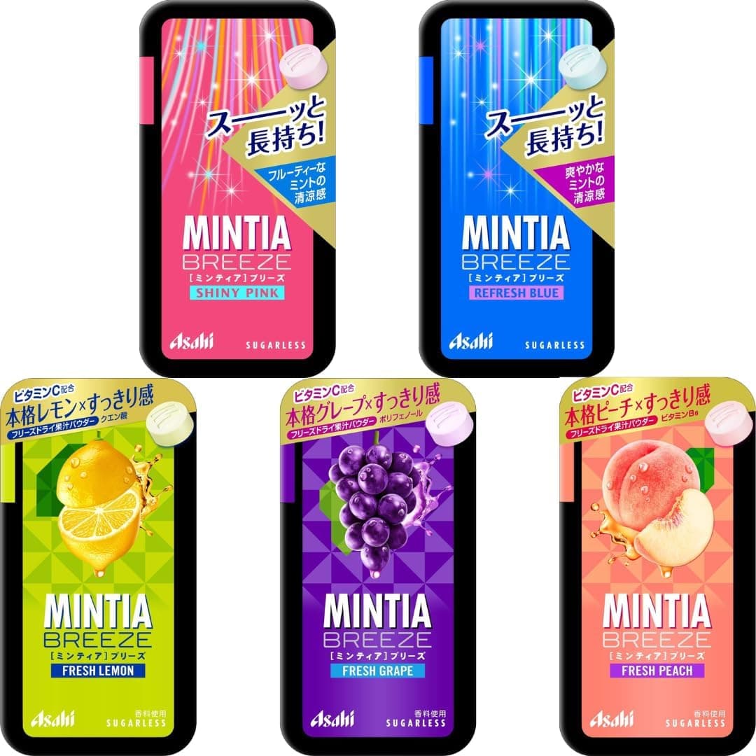 OSK Mintia Breeze Assortment - Shiny Pink, Refresh Blue, Fresh Lemon, Fresh Grape, Fresh Peach - 150 Sugarless Tablets