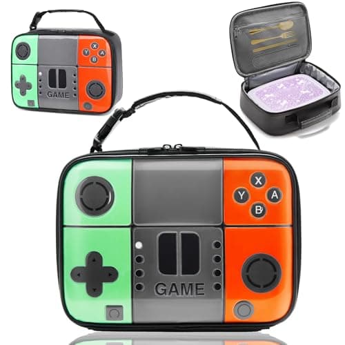 Hairao Kids Gamer Lunch Box for Boys, Game Console Insulated Lunch Bag, PU Leather Waterproof Lunchbox with Mesh Pocket, Durable Leakproof Lunch Tote Fits Bento Box for School