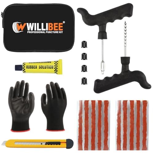 WILLIBEE 7 in 1 Tubeless Tyre Puncture Repair Kit for Bike, Car, Scooter & SUV - Universal Emergency Tyre Fix Tool Set, Flat Tire Puncher Repair Kit (with Storage Bag)