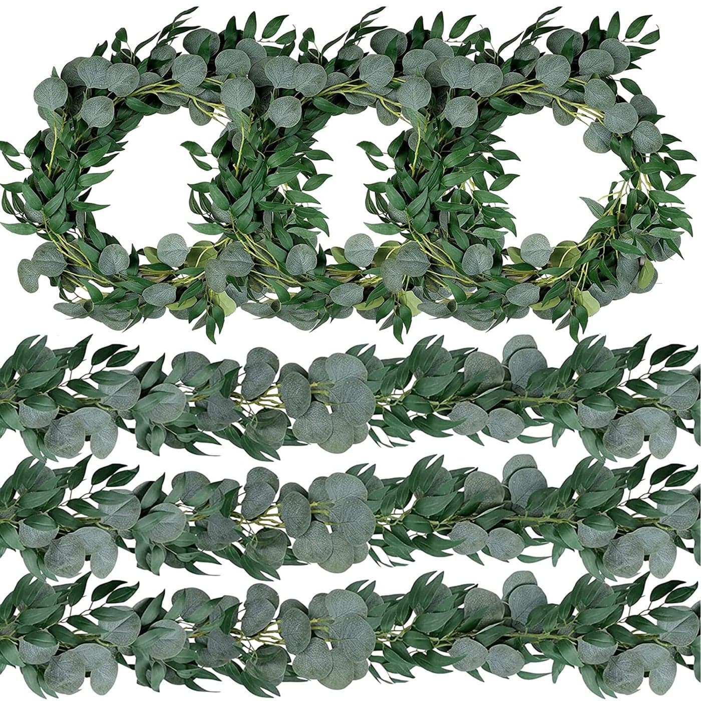 Trimgrace 6 Pack 65 Feet Artificial Eucalyptus Garland with Willow Leaves Faux Greenery Garland for Wedding Fireplace Party Home Table Runner Arch Decor