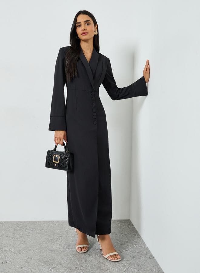 Women's Solid Button Detail Bell Sleeve Maxi Dress