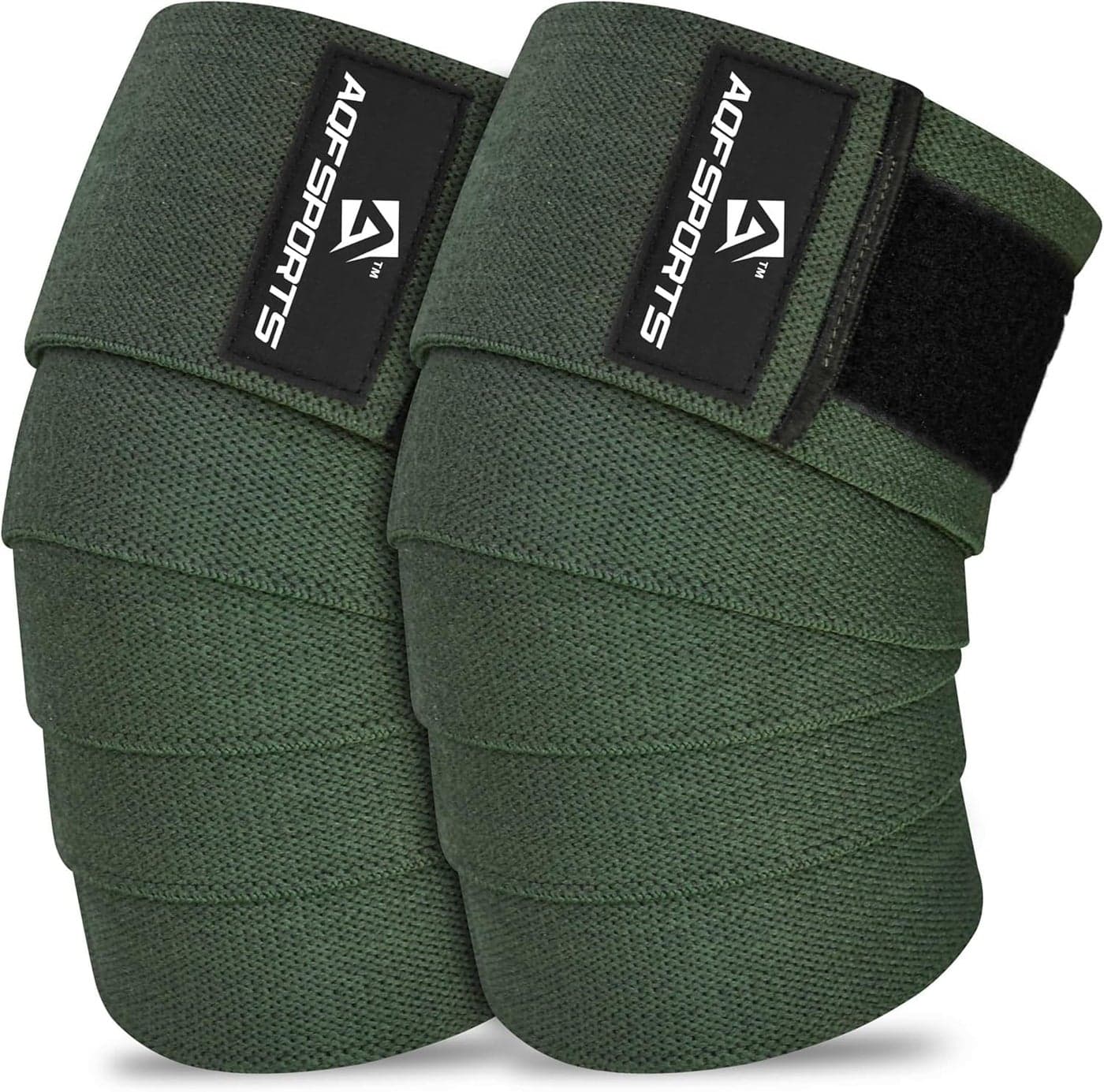 AQF Knee Wraps Weight Lifting Bandage - IPL and USPA Approved Gym Knee Support - Heavy Duty 78” Elasticated Support Straps Guard Powerlifting, Squatting (Pair) (Military Green)