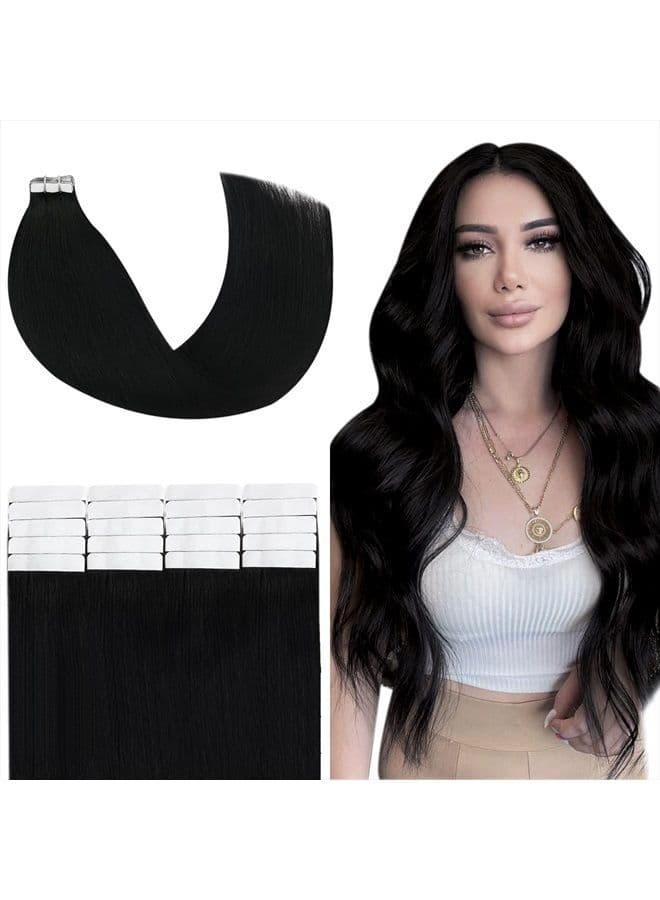 Tape in Hair Extensions Black Human Hair 20 inch #1 Tape in Extensions Human Hair Black Women Tape in Hair Extensions Straight Human Hair 50g Jet Black Hair Extensions Tape in 20pcs