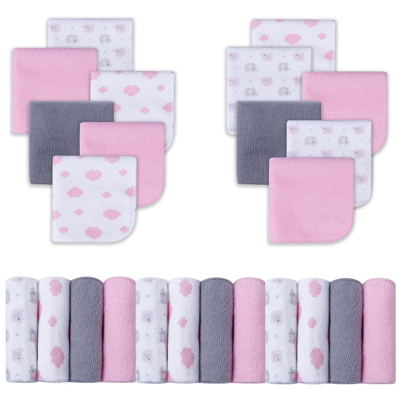 Viviland Baby Washcloths, 24Pack Baby Towels for Newborn, Baby Girl Wash Cloths, and Infant Bath Face Washcloths Soft Absorbent, Gentle on Sensitive Skin Body, 9x9 Pink Elephant