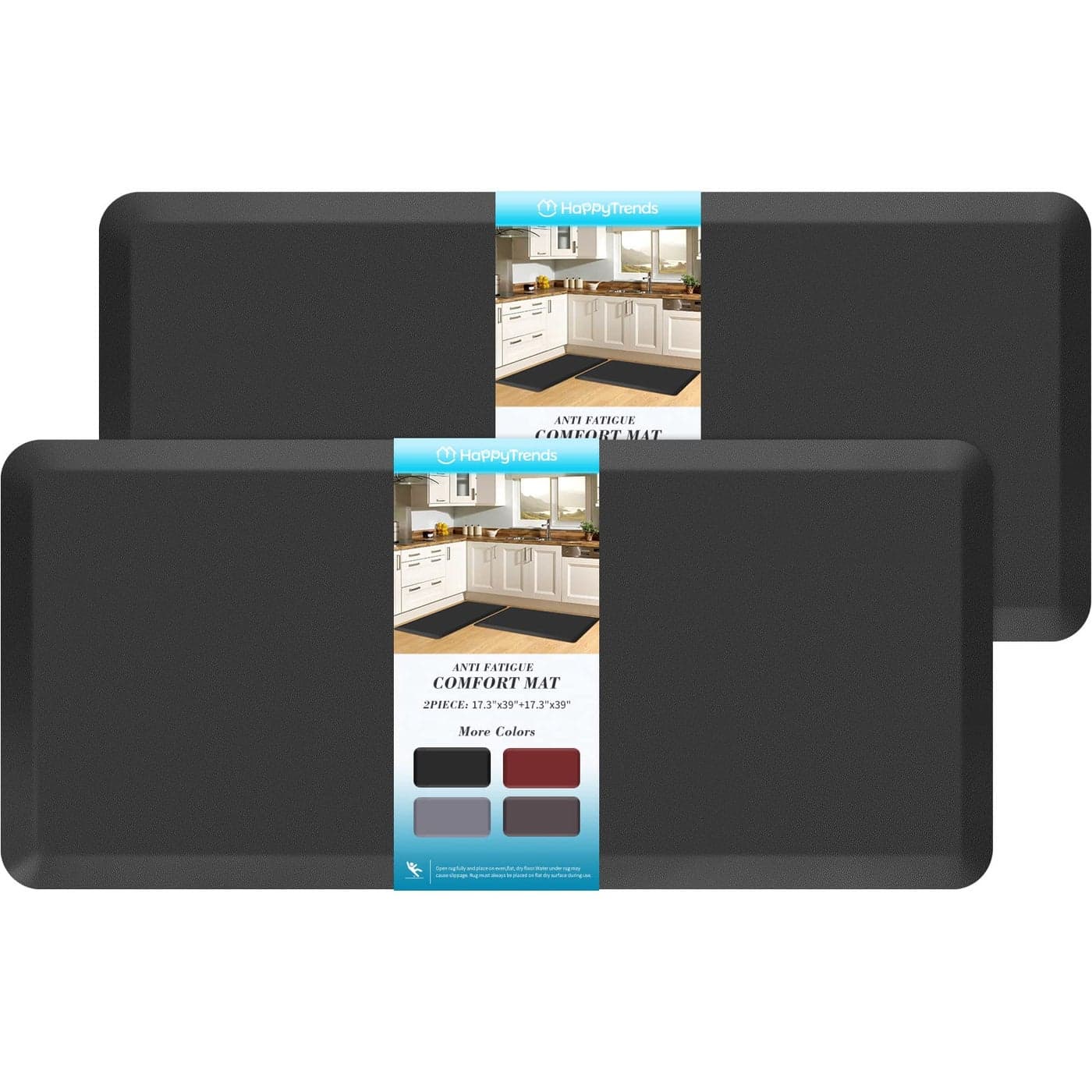 HappyTrends 2 PCS Kitchen Mat Cushioned AntiFatigue Floor Mat Heavy Duty Ergonomic Comfort Foam Standing Mat Waterproof NonSlip Kitchen Rugs for Home Office173x39173x39Black