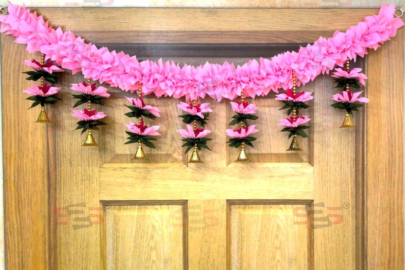 S2S Artificial Flower Garland Akruthi Toran for Main Door Entrance | Handmade Fabric Bandarwal | Door Hangings for Home Decoration - 3 Feet (Pink)