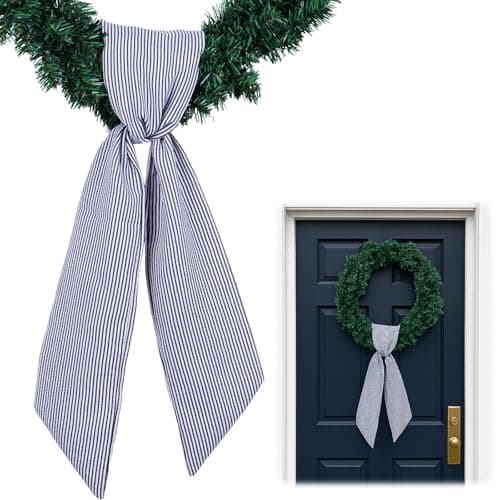 NUVCELKA Black Striped Wreath Sash for Front Door Wreath, 5.12" Wide x 54.33" Halloween Fall Modern Holiday Door Ribbon Decorations Wedding