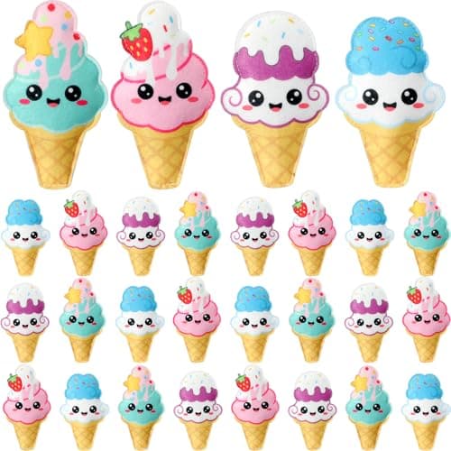 Gemscream 24 Pcs Plush Ice Cream Cones Toys 4 Styles Soft and Cuddly Soft Stuffed Toys Plush Party Supplies Cute Ice Cream Theme Decorations and Supplies