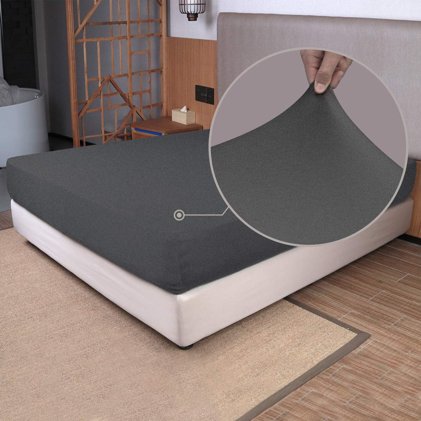 Queen Size Fitted Sheet Only 4Way Stretch Knit Snug Fit Wrinkle Free Stay in Place No More Slipping Off for Mattress Soft Comfortable Hemp Gray Queen