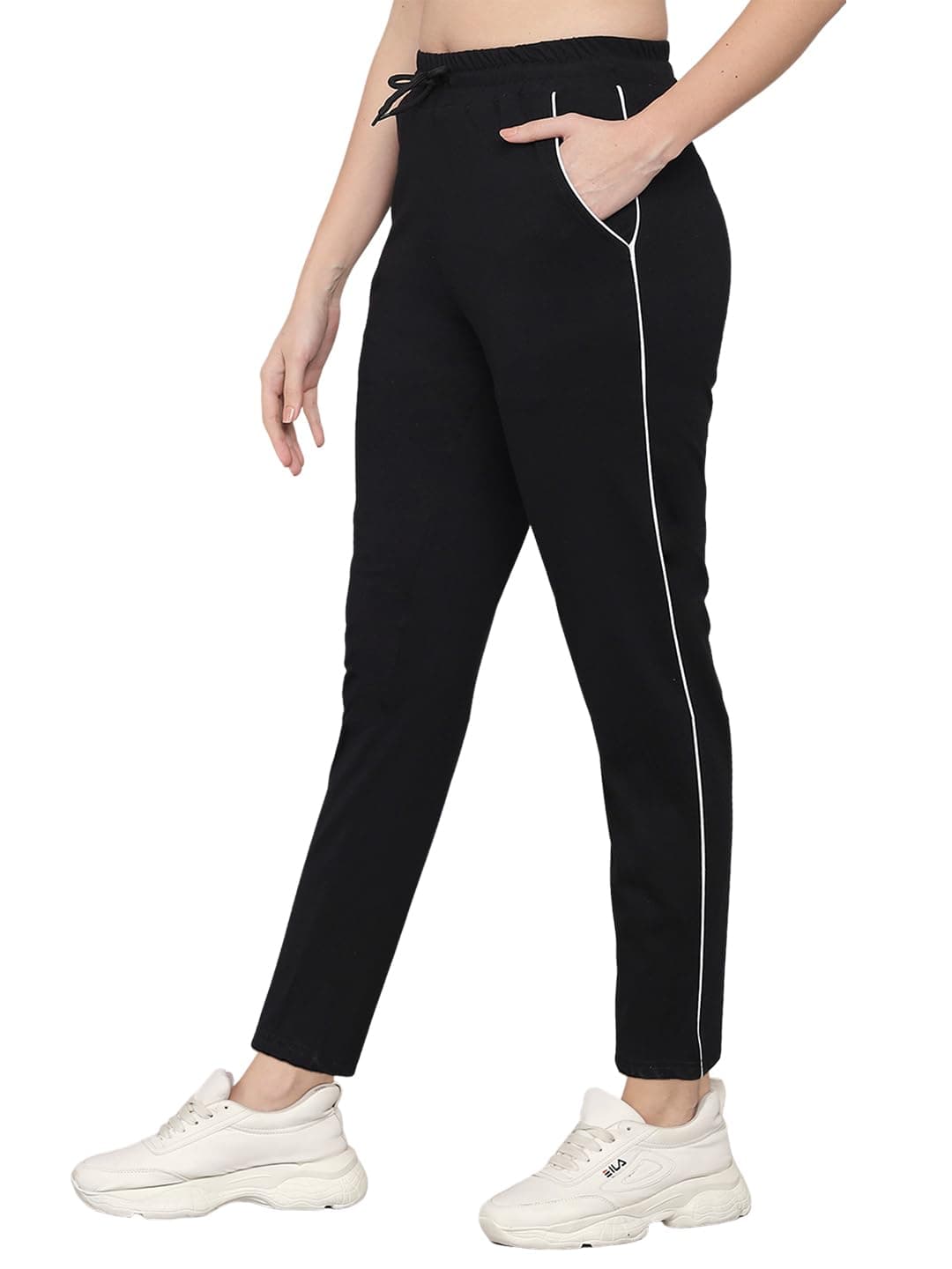 Q - RIOUS Women's Cotton Solid Track Pants (Black_30)