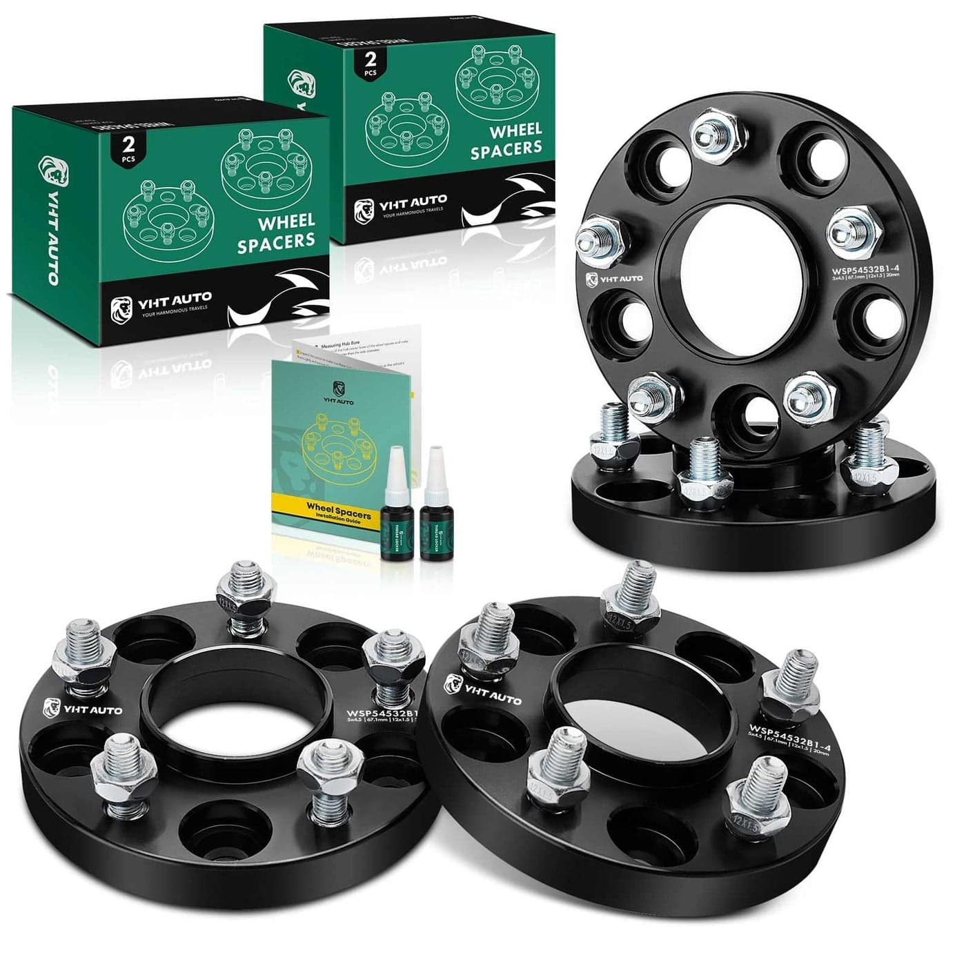 YHTAUTO 5x45 Inch Hub Centric Wheel Spacers 20mm Fits Ford Hyundai Kia Mazda Jeep Mitsubishi Dodge Lincoln Models 5x1143mm 5 Lug Tire Spacers M12x15 Studs 671mm Hub Bore 4PCS