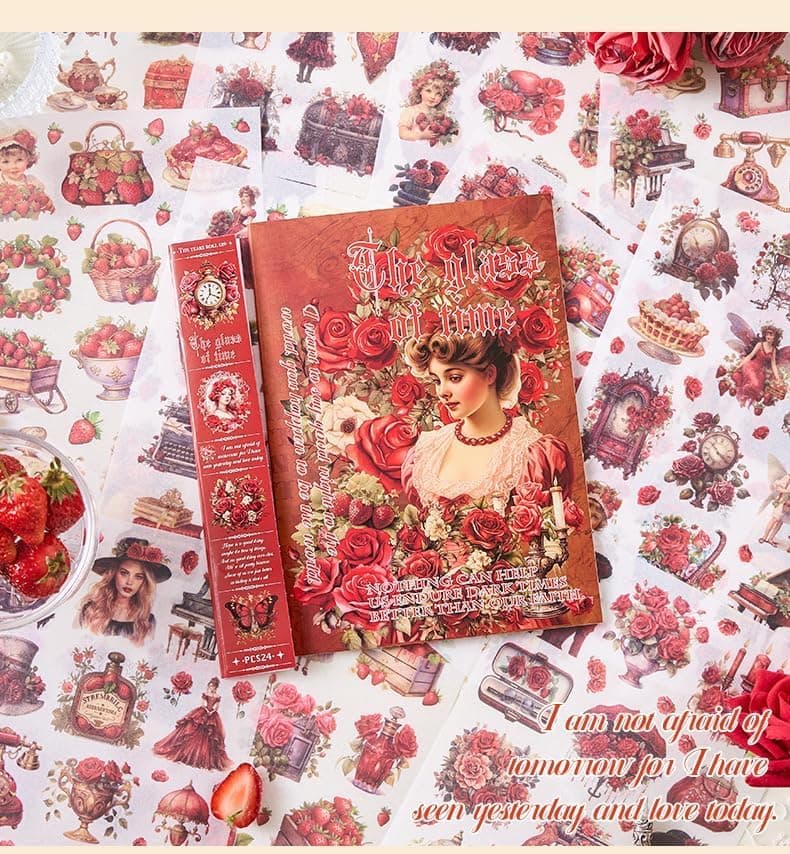 Alokik Enterprise Vintage Theme Stickers Elegant Victorian Girl Scrapbook Stickers Floral Aesthetic Ephemera for Journals Planners Collage and DIY Crafts Pack of 1 (The Glass of Time)