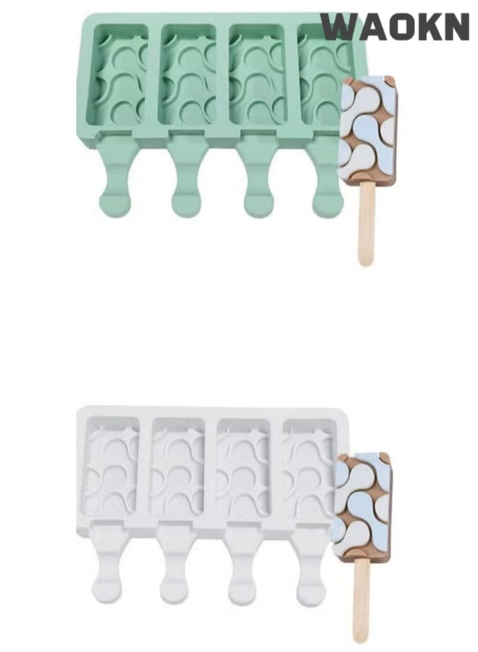 2 PCE 4-Cell Silicone Popsicle Molds with Lids & Sticks - BPA-Free Non-Stick Reusable Ice Cream Molds for Homemade DIY Frozen Yogurt, Fruit Juice, Chocolate Dessert - Dishwasher Safe Kids-Friendly Ice Pop Maker for Summer Treats(White,Green)