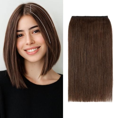 S-noilite Short Clip in Hair Extensions Human Hair 1PCS 2 Clips Clip in Hairpieces For Women with Thinning Hair Add Volume 12g 8Inch-Medium Brown