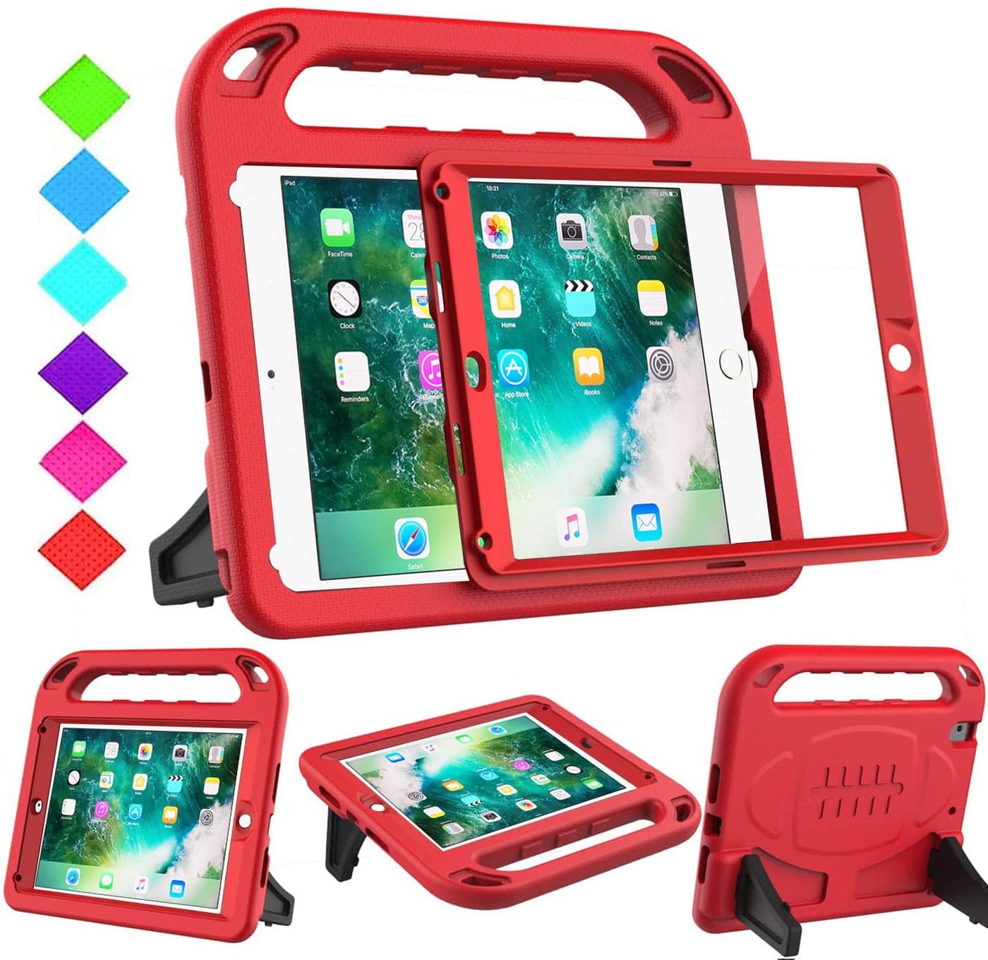 BMOUO Kids Case for iPad 97 20182017iPad Air 21Pro 97Builtin Screen Protector Shockproof Handle Convertible Stand Case for iPad 97 Inch 2018 6th Generation2017 5th GenerationAir 2 Red