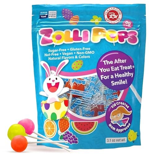 Zollipops Easter Bunny Clean Teeth Pops Sugar Free Candy with Xylitol DyeFree Lollipops Keto DiabeticFriendly DentistApproved Treats for Kids Natural Fruit Flavors 31 oz