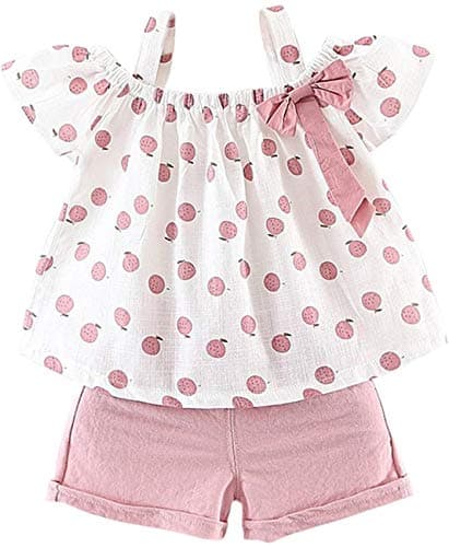 Hipea Toddler Baby Girls Summer Clothes Outfits Ruffle Camisole Spot Dot Tops and Casual Shorts 2-Piece Newborn Girl Clothing Set (18-24M)