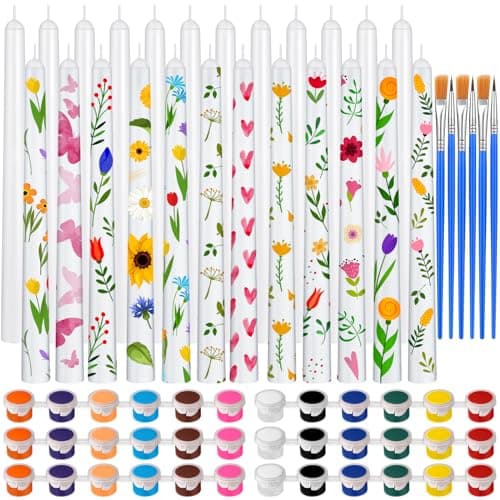 MTLEE 54 Pcs DIY Candle Painting Kit Include White Candles Colorful Acrylic Paint Strips and Paintbrushes for Crafts Making Wedding Birthday Party Centerpiece (Taper)
