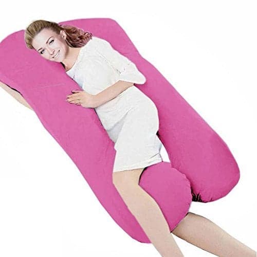 Jaipur Linen U Shaped Pregnancy PillowBody PillowLumbar PillowMaternity Pillow with Cotton Zippered CoverPink