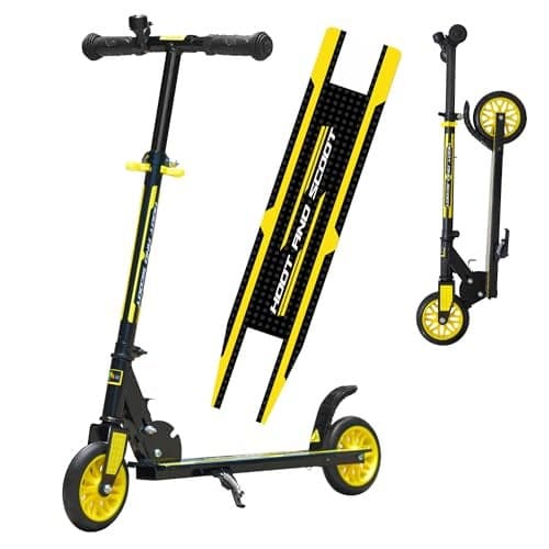 KIPA Gaming Hoot & Scoot Kick Scooter for Kids Ages 6-13 Years | Foldable with 3 Adjustable Height | 2 Wheels | BIS Certified | Max Weight Capacity 50kg - Yellow