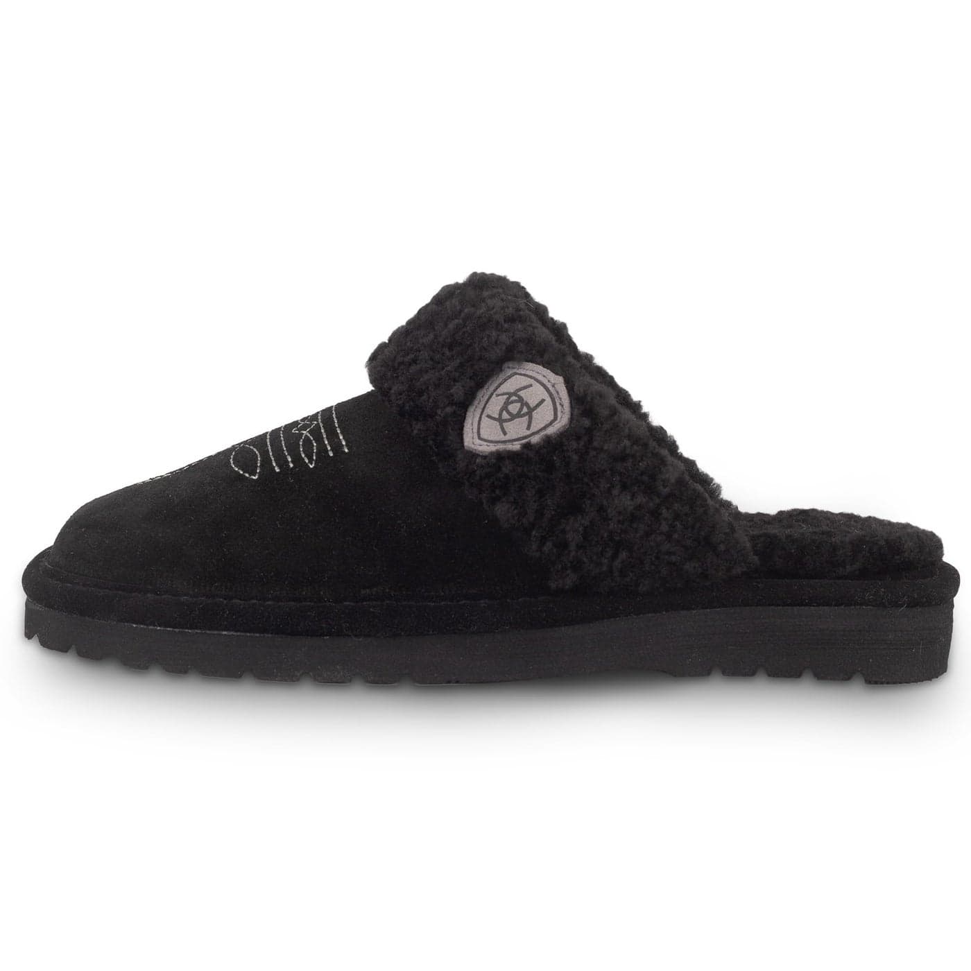 ARIAT Womens Jackie Square Toe Warm Soft Genuine Suede Leather Indoor Outdoor Slippers with Plush Collar Black 7