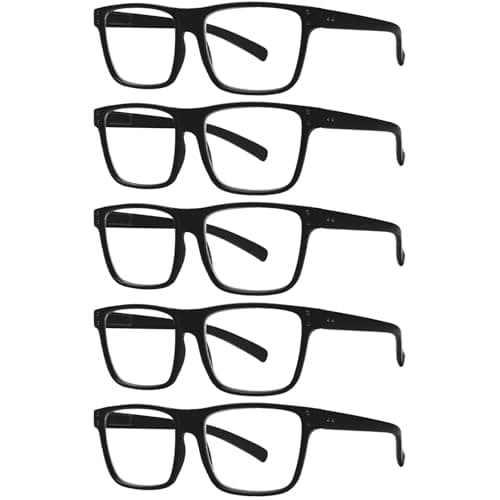 Kerecsen 5 Pack Oversized Reading Glasses Blue Light Blocking Square Large Frame Readers for Men and Women (5 Black, 1.75, x)