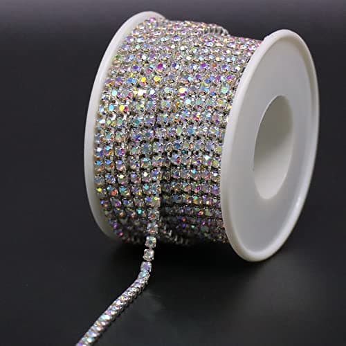 Jerler 10 Yards Crystal Rhinestone Trim SS1230mm AB Close Chain for Sewing Crafts Ideal Wedding Party Christmas DIY Decoration
