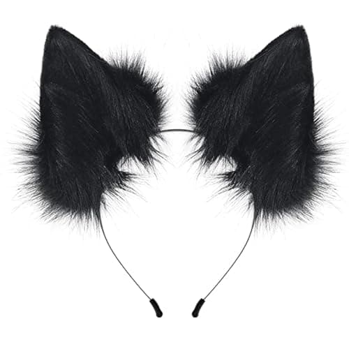 HAOAN Handmade Faux Fur Fox Wolf Ears Headband Halloween Christmas Cosplay Party Costume Accessories