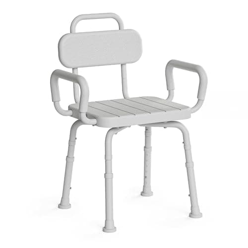 Loyoda 360° Swivel Shower Chair for Inside Shower, Removable Arms & Back, Adjustable Height Rotating Shower Stool for Seniors and Disabled,Swivel Bath Chair for Inside Tub,Neutral Gray