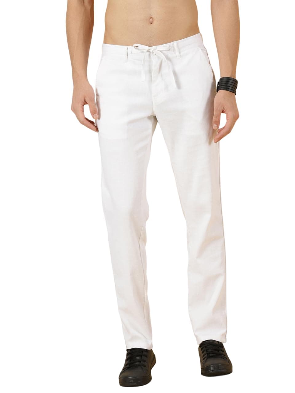 Thomas Scott Men's White Mid-Rise Cotton Linen Smart Chino Trouser
