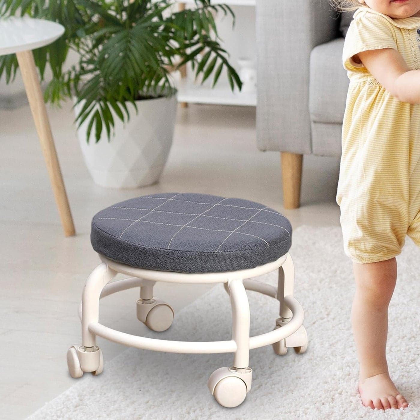 SEVIA Household Low Small BenchMini Short Work StoolFoam Seat 4 Wheels Scroll Ottoman for Garden Home Office Manicure