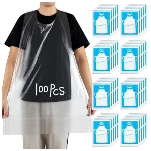 ALDMIO 100Pcs Disposable Aprons for Adults, Plastic Aprons for Cooking, Waterproof Apron for Adults Painting Housework Picnic Party Etc