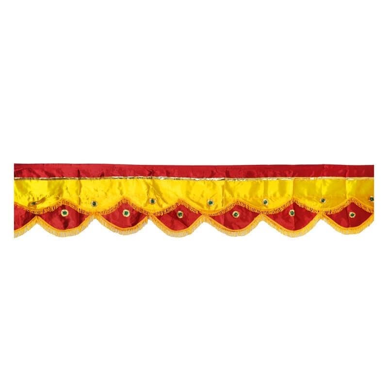 PRIYAKANT SAFAWALA Ganpati Decoration Satin Jhalar Ideas at Home Festival Temple and Special Ganesh Chaturthi Decoration Jhalar Size Length 50 Feet and Hight 15 Inches Red and Yellow