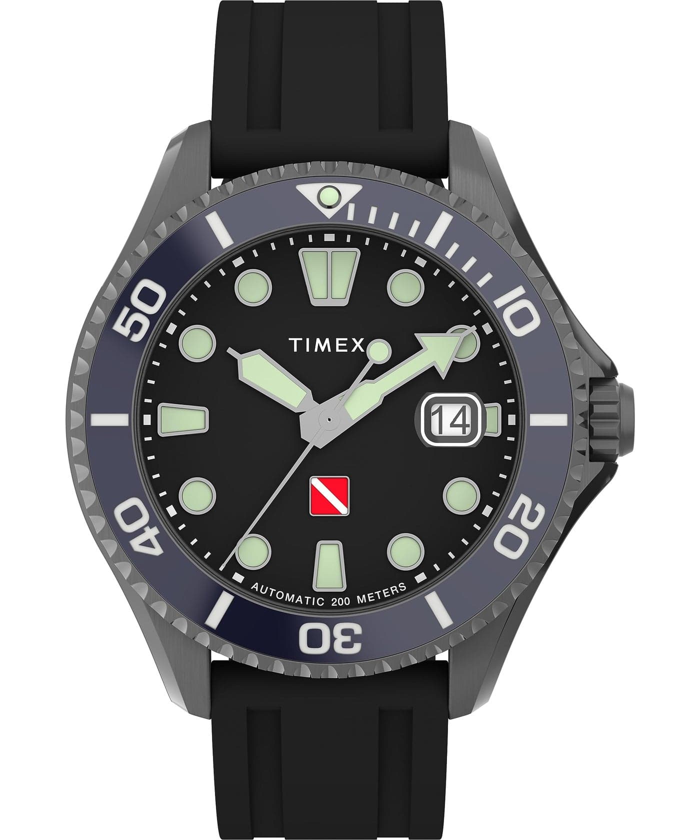 Timex Mens Deep Water 44mm Watch Black Strap Black Dial Gunmetal Case